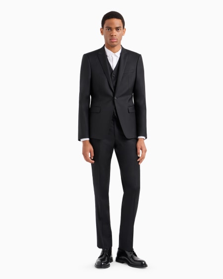 Armani Pantalones Con Pliegue De Lana Virgen Cepillada