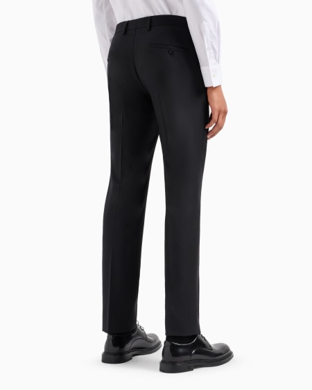 Armani Pantalones Con Pliegue De Lana Virgen Cepillada