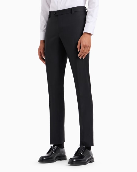 Armani Pantalones Con Pliegue De Lana Virgen Cepillada