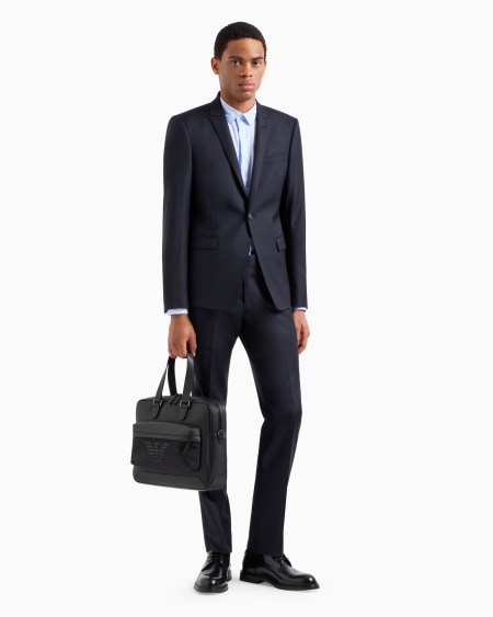 Armani Pantalones Con Pliegue De Lana Virgen Cepillada