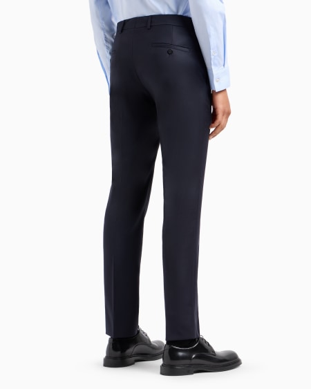 Armani Pantalones Con Pliegue De Lana Virgen Cepillada