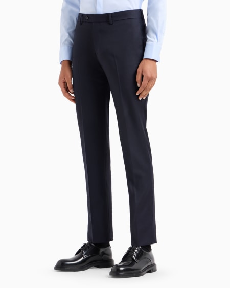 Armani Pantalones Con Pliegue De Lana Virgen Cepillada