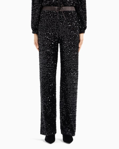 Armani Pantalones De Chenilla Con Cordón Y Lentejuelas Por Toda La Prenda