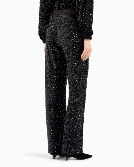 Armani Pantalones De Chenilla Con Cordón Y Lentejuelas Por Toda La Prenda