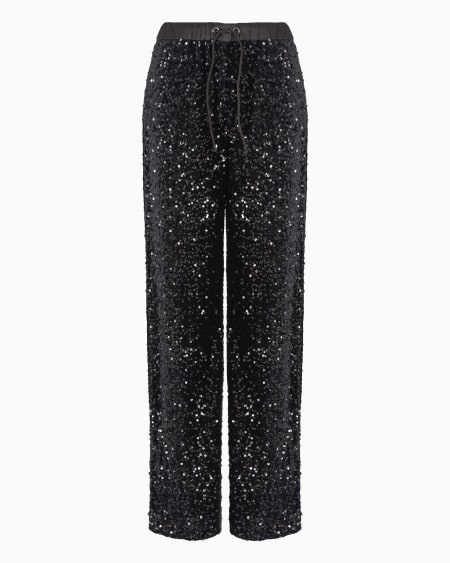 Armani Pantalones De Chenilla Con Cordón Y Lentejuelas Por Toda La Prenda