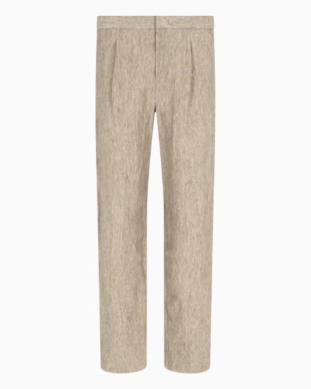 Armani Pantalones de pinzas en lino desteñido con tacto de crepé