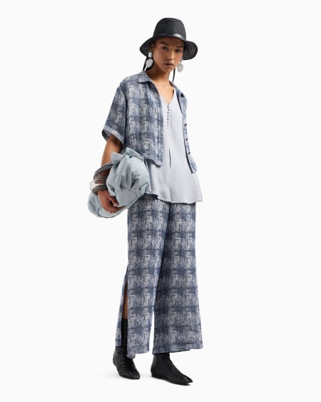 Armani Pantalones En Gasa De Lino Con Motivo De Cuadros