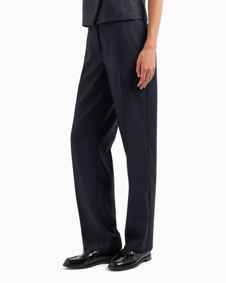 Armani Pantalones En Raso De Lana Con Pliegue Y Rayas Alternas