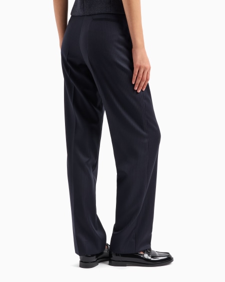 Armani Pantalones En Raso De Lana Con Pliegue Y Rayas Alternas