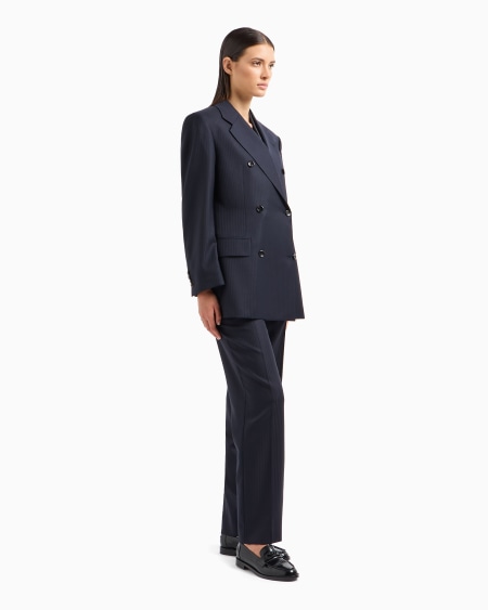 Armani Pantalones En Raso De Lana Con Pliegue Y Rayas Alternas