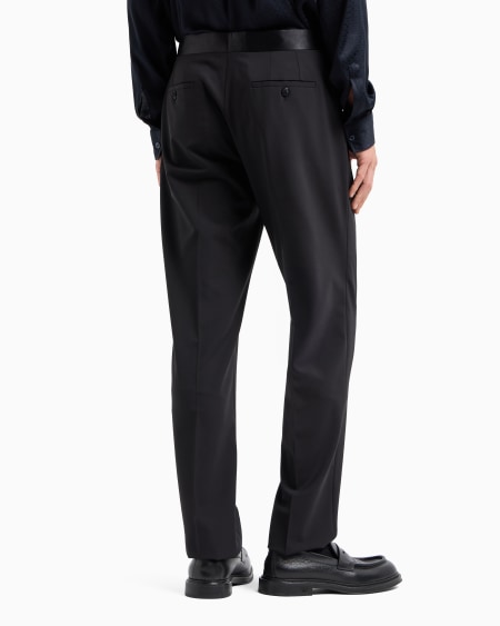 Armani Pantalones En Tejido Bielástico De Lana Virgen Con Cintura De Raso