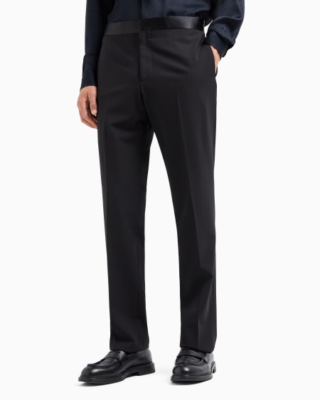 Armani Pantalones En Tejido Bielástico De Lana Virgen Con Cintura De Raso