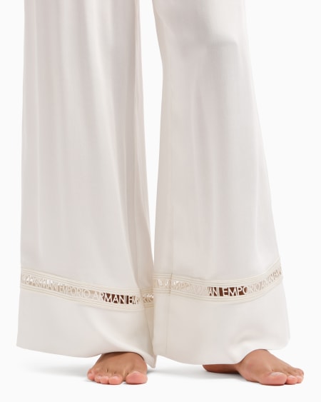Armani Pantalones Playeros De Viscosa Con Detalles De Encaje Con Logotipo