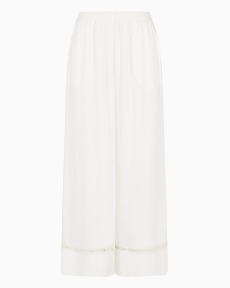 Armani Pantalones playeros de viscosa con detalles de encaje con logotipo