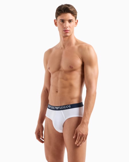 Armani Paquete De Dos Calzoncillos Slip En Canalé De Algodón Con Banda Con Logotipo