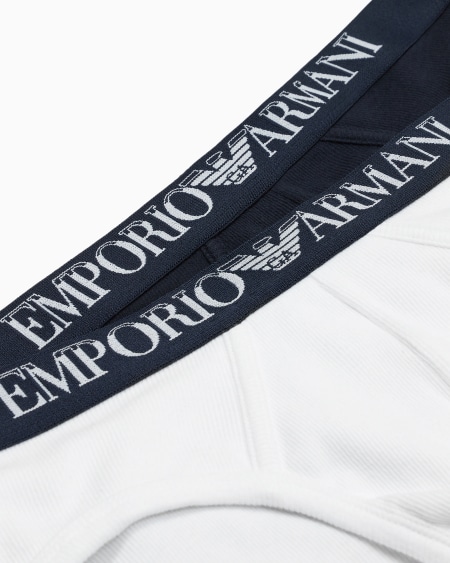 Armani Paquete De Dos Calzoncillos Slip En Canalé De Algodón Con Banda Con Logotipo