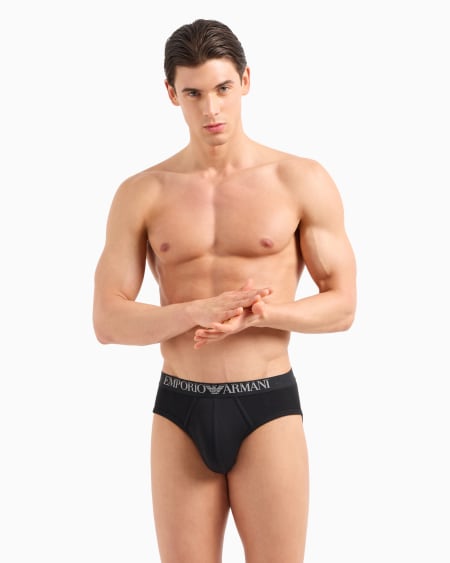 Armani Paquete De Dos Calzoncillos Slip En Canalé De Algodón Con Banda Con Logotipo