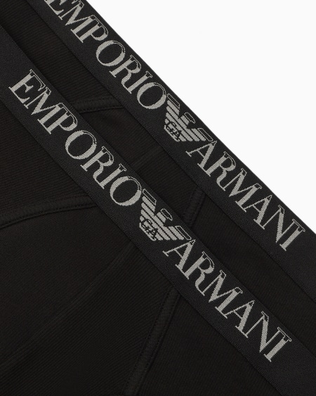 Armani Paquete De Dos Calzoncillos Slip En Canalé De Algodón Con Banda Con Logotipo