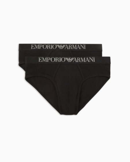 Armani Paquete de dos calzoncillos slip en canalé de algodón con banda con logotipo