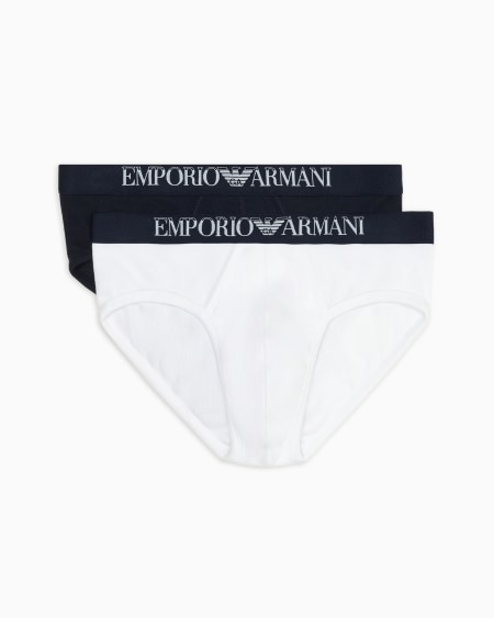 Armani Paquete de dos calzoncillos slip en canalé de algodón con banda con logotipo
