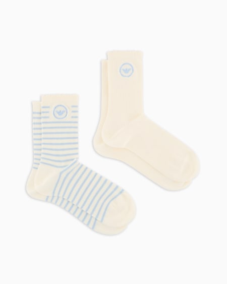 Armani Paquete de dos pares de calcetines en rizo con logotipo de tejido jacquard