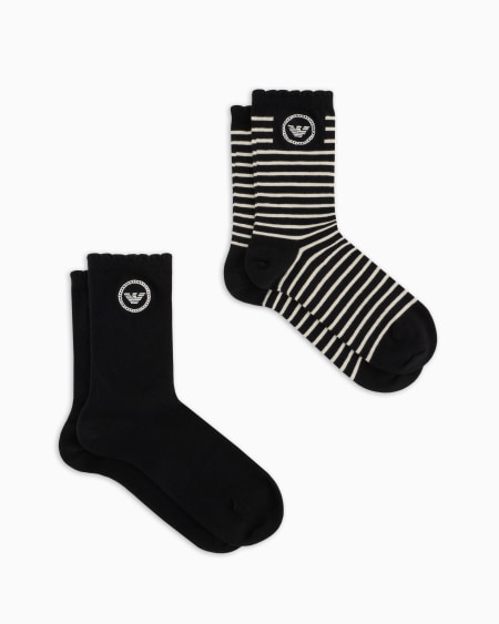 Armani Paquete de dos pares de calcetines en rizo con logotipo de tejido jacquard