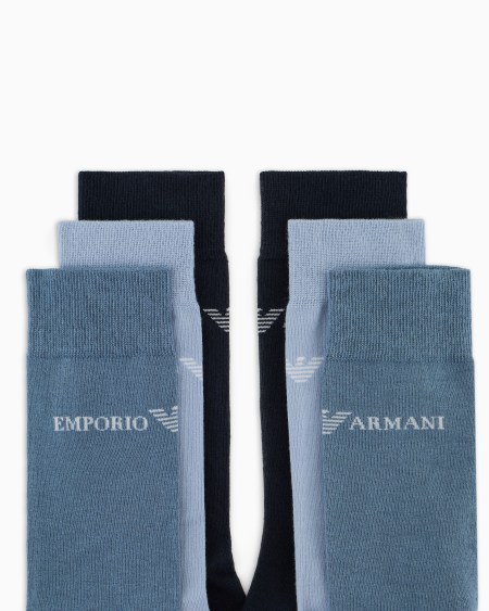 Armani Paquete De Tres Calcetines Con Logotipo Emporio Armani En Tejido Jacquard