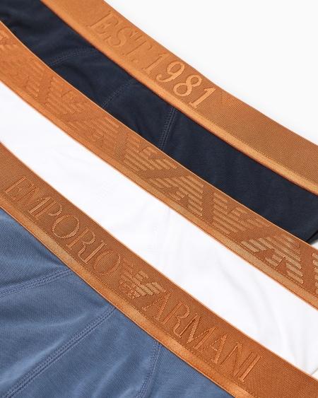 Armani Paquete De Tres Calzoncillos Bóxer De Algodón Orgánico Con Banda Con Logotipo Brillante ASV