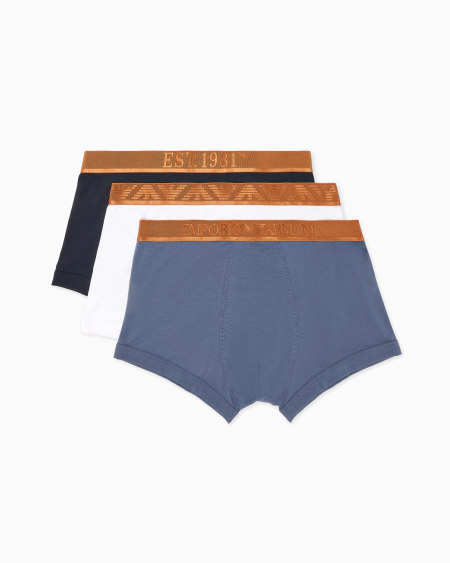 Armani Paquete de tres calzoncillos bóxer de algodón orgánico con banda con logotipo brillante ASV