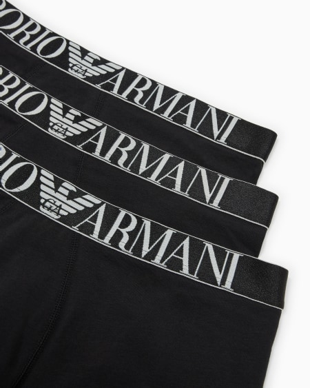Armani Paquete De Tres Calzoncillos Bóxer De Algodón Orgánico Con Banda Con Logotipo Brillante ASV