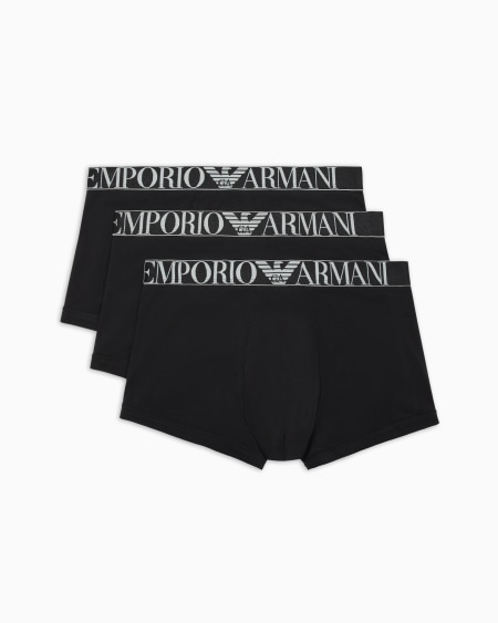 Armani Paquete de tres calzoncillos bóxer de algodón orgánico con banda con logotipo brillante ASV