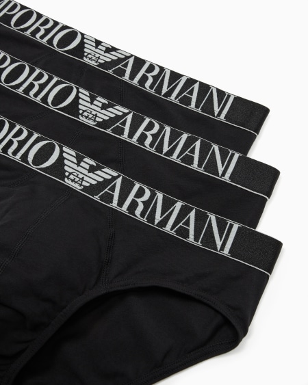 Armani Paquete De Tres Calzoncillos Slip De Algodón Orgánico Con Banda Con Logotipo Brillante ASV