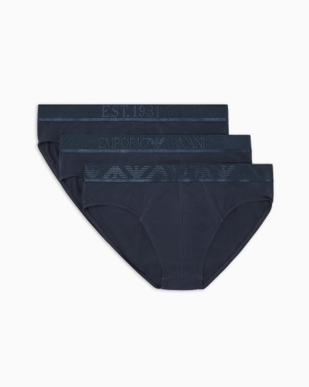 Armani Paquete de tres calzoncillos slip de algodón orgánico con banda con logotipo brillante ASV