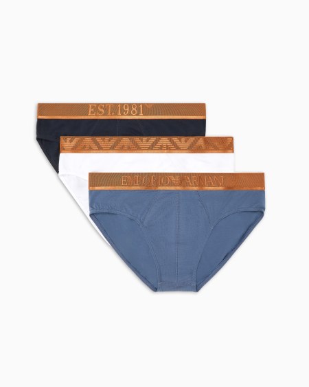 Armani Paquete de tres calzoncillos slip de algodón orgánico con banda con logotipo brillante ASV