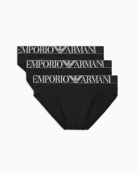 Armani Paquete de tres calzoncillos slip de algodón orgánico con banda con logotipo brillante ASV
