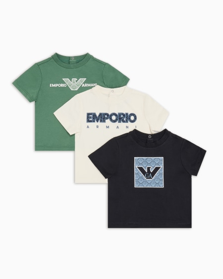 Armani Paquete de tres camisetas de punto con logotipo gráfico estampado