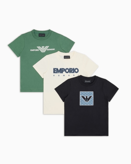 Armani Paquete de tres camisetas de punto con logotipo gráfico estampado