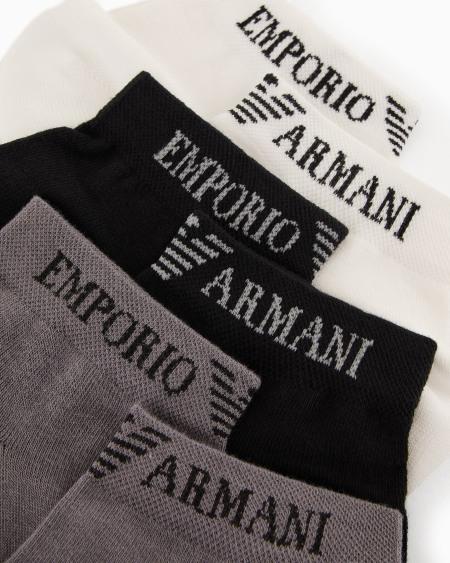 Armani Paquete De Tres Pares De Calcetines Cortos Con Logotipo Emporio Armani En Tejido Jacquard