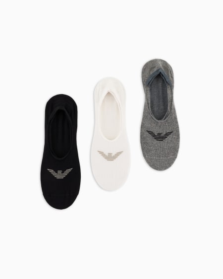 Armani Paquete de tres pares de calcetines invisibles con logotipo de águila en tejido jacquard
