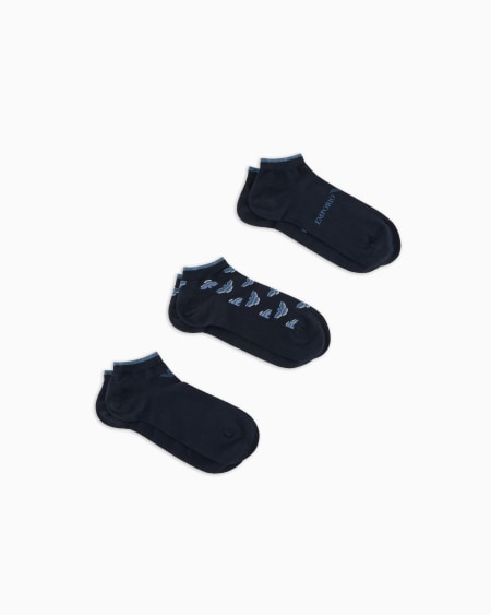 Armani Paquete regalo de tres calcetines cortos con logotipo en tejido jacquard
