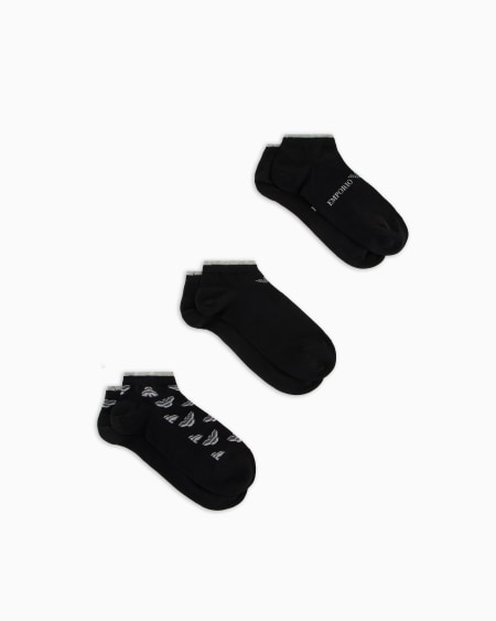 Armani Paquete regalo de tres calcetines cortos con logotipo en tejido jacquard