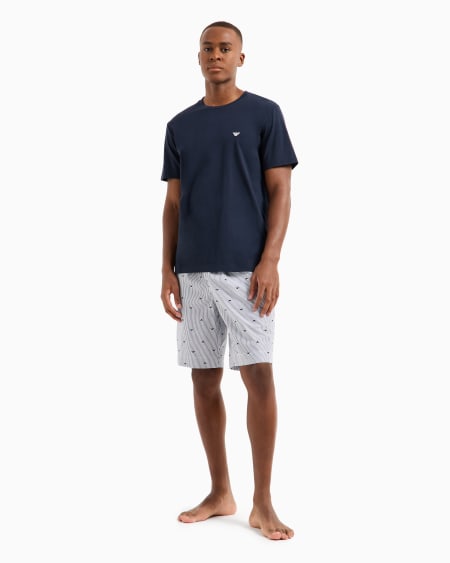 Armani Pijama Con Bermudas De Tejido Jacquard Con Patrón Integral