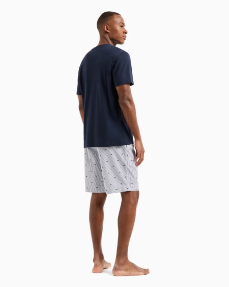 Armani Pijama Con Bermudas De Tejido Jacquard Con Patrón Integral