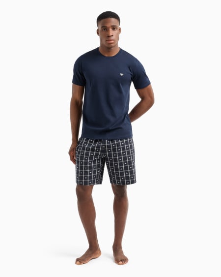 Armani Pijama Con Bermudas De Tejido Jacquard Con Patrón Integral