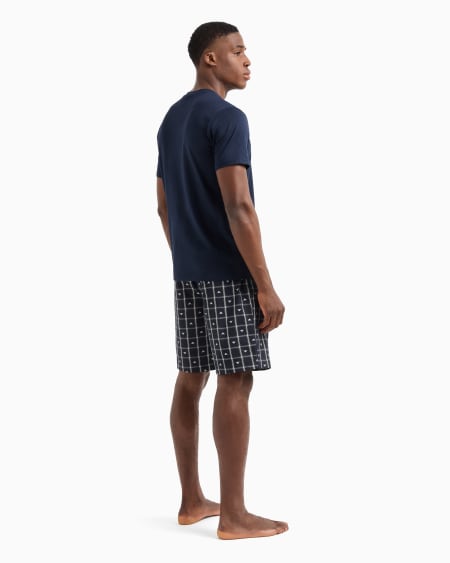 Armani Pijama Con Bermudas De Tejido Jacquard Con Patrón Integral