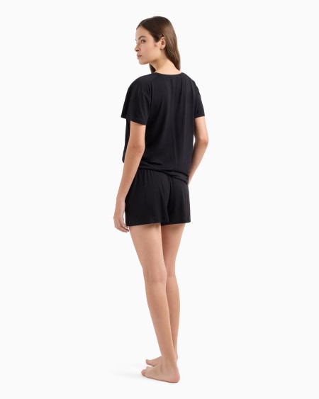Armani Pijama Con Camiseta Y Pantalón Corto De Viscosa Certificada Essential Con Tachuelas Con Logotipo ASV