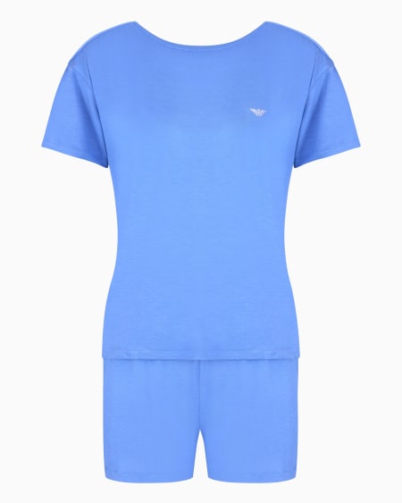 Armani Pijama con camiseta y pantalón corto de viscosa certificada Essential con tachuelas con logotipo ASV