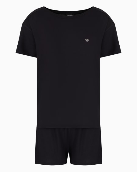 Armani Pijama con camiseta y pantalón corto de viscosa certificada Essential con tachuelas con logotipo ASV