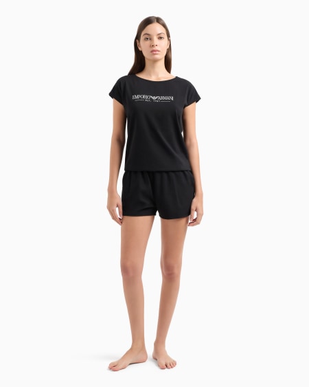 Armani Pijama De Camiseta Y Pantalón Corto De Algodón Orgánico Con Logotipo Estampado ASV