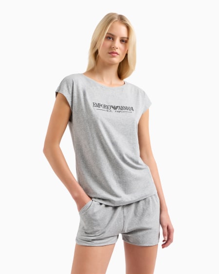 Armani Pijama De Camiseta Y Pantalón Corto De Algodón Orgánico Con Logotipo Estampado ASV